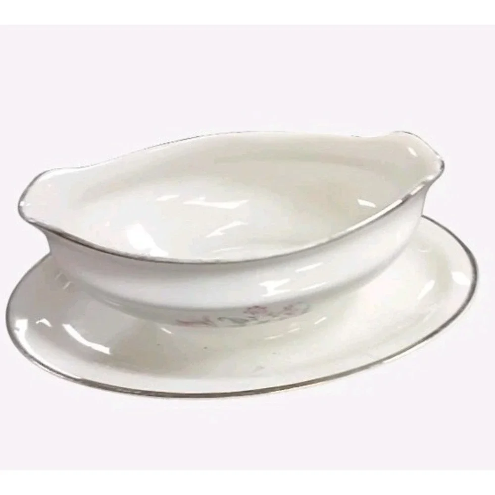 Royal Embassy‎ Vintage Vitrified Gravy Bowl With Pink And Gray Floral Pattern